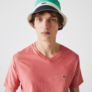 Lacoste V-neck Pima Cotton Jersey T-shirt - Tričko Pánské Růžové | CZ-hrgR3s